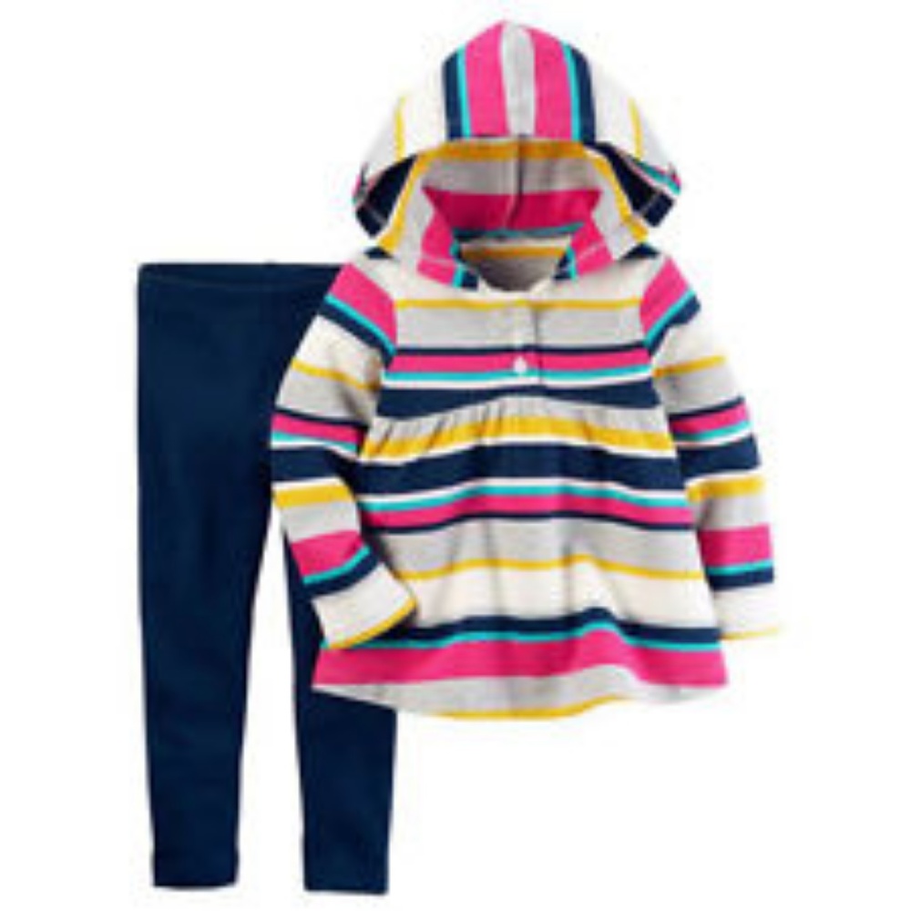 Carter's Striped Hooded Top and Navy Leggings - Pink, Navy, Yellow, Teal, White